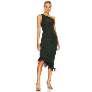 NWT Saylor Hilaria One Shoulder Feather Trim Dress
